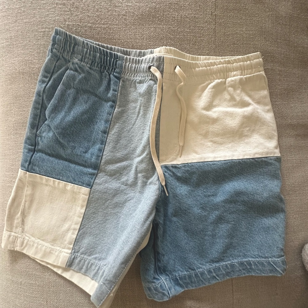PacSun Blue and Cream white Color Block Men's denim Shorts - Picture 2 of 4